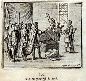 A Pásztor és a Király. Jean de La Fontaine (1621-95) meséi. Illusztráció: François Chauveau (1613-1676). 1728-as kiadás. alkotó: Francois Chauveau