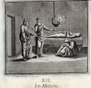 Az orvosok. Jean de La Fontaine (1621-95) meséi. Illusztráció: François Chauveau (1613-1676). 1728-as kiadás. alkotó: Francois Chauveau