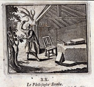 A filozófus Scythe. Jean de La Fontaine (1621-95) meséi. François Chauveau (1613-1676) illusztrációja. 1728-as kiadás. alkotó: Francois Chauveau