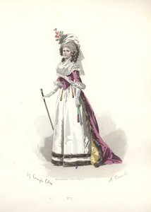 Nő prémes szegélyes ruhában, Marie Antoinette korszakában.