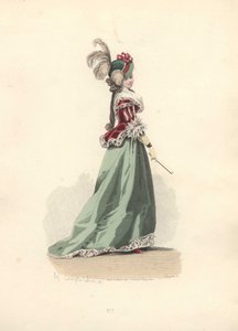 Nő kabátban és szoknyában, Marie Antoinette korszaka.