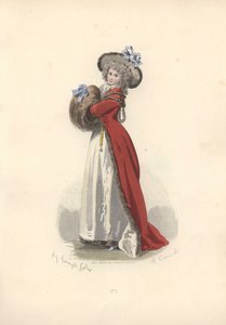 Nő nagy prémes muffal, Marie Antoinette korszaka.