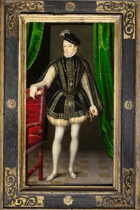 IX. Károly (1550-1574) portréja, II. Henrik és Medicis Katalin második fia, a francia király II. Ferenc (1544-1560) bátyja halálakor, 1570-ben ment férjhez Osztrák Erzsébet (1554-1592), Uralkodását a vallásháborúk és a th alkotó: François Clouet
