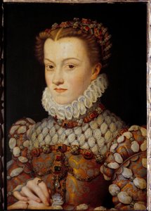 Ausztriai Erzsébet (1554-1592) francia királynő, IX. Károly felesége portréja Francois Clouet (1515-1572) festménye 1571 körül V. 0,36x0,26 m - Osztrák Erzsébet (1554-1592), francia királynő, IX. Károly felesége portréja. Festménye: Francois C alkotó: François Clouet