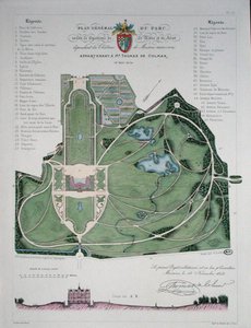 Thomas de Colmarhoz tartozó Chateau de Maisons kertjének általános terve, G. Lorsignol metszete alkotó: Francois Duvillers