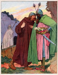 Ganelon Nagy Károly (742-814) császár szavait közli az ellenségnek (Song de Roland) (Franciaország ügye) – Francois Zier (1856-1924) illusztrációja a „” Nos-Gloriers-Nationales”-ból 1920 körül