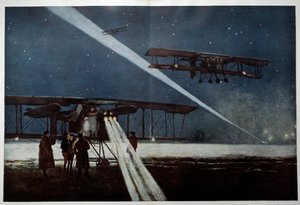 Első világháború: „” indulás a „” Szomszédok” századból egy éjszakai bombázásra 1918-ban”” Francois Flameng (1856-1923) akvarell festménye 1918 Magángyűjtemény