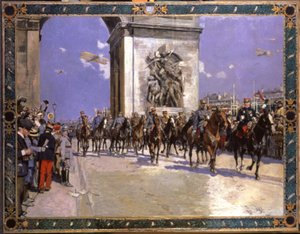 Történelem. Franciaország. Első világháború. Győzelmi parádé Párizsban, július 4-én alkotó: Francois Flameng