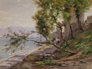 A Genfi-tó szélén (akvarell papíron) alkotó: Francois Furet
