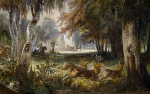 Wagram hercegének vadászata, Az üldözés, Francois Gabriel Guillaume Lepaulle (1804-1886) akvarellfestménye.