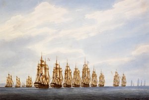 Kilenc hajóból, három fregattból és három korvettből álló század indulása, Francois Roux (1811-1882) akvarellje, Franciaország