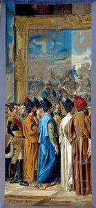 I. Napóleon (1769-1821) a lengyelországi Finkenstein kastélyban fogadta Georges Outrey perzsa sah nagykövetét, Franciaország bagdadi alkonzulját, bemutatja Mohammed Mirza Rezát. Francois Henri Mulard gobelinek műhelye által készített gobelin alkotó: Francois Henri Mulard