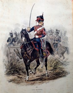 A császári gárda katonája lóháton. Litográfia: Francois Lalaisse (1812-1884) 1860 Párizs, Dekoratív művészet