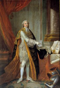 A francia Louis Stanislas Xavier (a leendő XVIII. Lajos), Provence grófja (1755-1824) lábán álló portré a Szentlélek Rendjének (Szentlélek rendjének) nagyszerű ruhájában, és Angers város kiváltságait mutatja be. """" Francois festménye alkotó: Francois Hubert Drouais