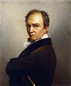 A művész önarcképe, félhosszú, sötétbarna kabátot visel fekete bársonygallérral alkotó: François Joseph Navez