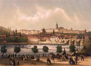 Kilátás a kis negyedre és a prágai Hradcany várra, 1845 körül alkotó: Francois Joseph Sandmann