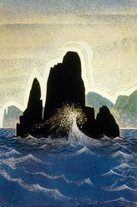 Homérosz Odüsszeiája : Gortyne sziklája, Theo Schmied metszete, 1930-33 színes litográfia alkotó: Francois Louis Schmied