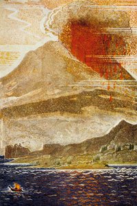 Homérosz Odüsszea: Ulysses közeledik a küklopsz vulkán szigetéhez, metszett Theo Schmied, 1930-33 színes litó alkotó: Francois Louis Schmied