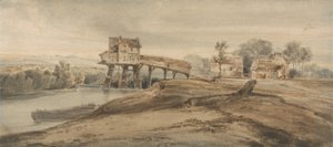 Vízimalom a charentoni híd felett, Thomas Girtin (1775-1802) festménye nyomán (wc grafit fölött, papíron) alkotó: Francois Louis Thomas Francia
