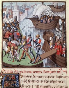 Hetedik keresztes hadjárat: a damiette-i Szent Lajos által 1249-ben vezetett Croises flottája. Miniatűr a „Le Mirror historial de Vincent de Beauvais” kéziratból, Francois mester III. kötetéből (XV. század). Fol.418r. Musee Conde, Chantilly