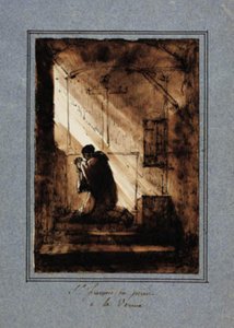 Szent Ferenc, imára térdelve cellájában alkotó: Francois-Marius Granet