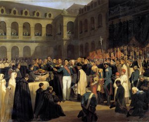 A Fieschi-támadás áldozatainak temetése 1835.05.08-án Louis-Philippe király jelenlétében Giuseppe Fieschi (korzikai összeesküvő) támadása 1835. július 28-án történt I. Lajos Fülöp francia király ellen, a Boulevard du. Templom Párizsban. P