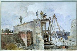 Építés alatt álló házépítés az intézet Granet ablakából nézve. Francois Marius Granet (1775-1849) akvarellje. 19. század. Homályos. 0,25x0,38 m. Párizs, Louvre Múzeum alkotó: Francois-Marius Granet