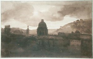 Róma kilátása a Santa Trinita dei Montiból (tintamosás papíron) alkotó: Francois-Marius Granet
