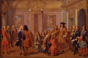 A Saint-Louis Lovagrend első megnemesítése XIV. Lajos által Versailles-ban 169. május 8-án alkotó: Francois Marot