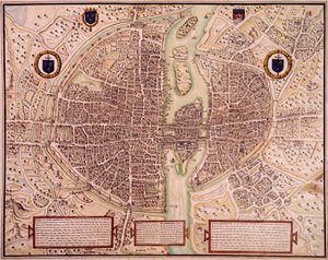 Párizs városának 1540-1555-ös térképe a kárpitoról szól. Francois Roger de Gaignieres (1642-1715) metszete. Párizs, B.N.