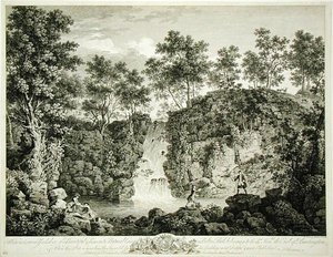 Egy vízesés látványa a Bolton Parkban, Craven, Yorkshire, 1753-ban megjelent (metszet) alkotó: Francois Vivarez