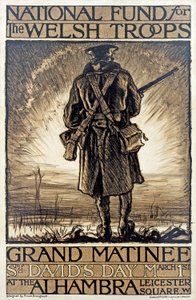 A walesi csapatok nemzeti alapja számára adománygyűjtő eseményt hirdető plakát, 1915. március 1., alkotó: Frank Brangwyn