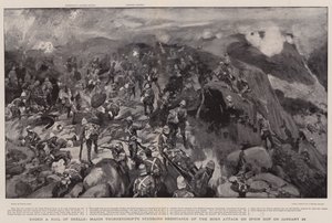 Kagylózápor alatt Thorneycroft őrnagy a Spion Kop elleni búr támadás makacs ellenállását január 24-én alkotó: Frank Craig
