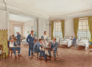 Lábadozó katonák sakkozva a Sulhampstead House Hospital egyik osztályán, Berkshire, 1918 körül (wc papíron) alkotó: Frank Dadd