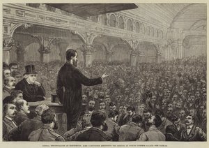 Liberális tüntetés Manchesterben, Lord Hartington beszédet mond a Pomona Gardens Palace-ban tartott ülésen
