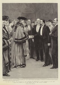 M Zola Londonban, az Újságíró Intézet fogadása a Guildhallban a Lord Mayor által, M és Madame Zola érkezése a Tanácsterembe