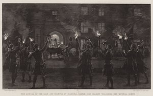 A cár és a cárnő érkezése a Balmoral-kastélyba, Őfelsége köszönti császári vendégeit alkotó: Frank Dadd
