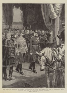A magyarországi Connaught hercege, az osztrák és német császárok és a Connaught hercege, akik éppen indulnak a fegyverekből, hogy tanúi legyenek a katonai manővereknek.