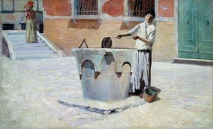 Olasz jelenet a szökőkút közelében, n.d. alkotó: Frank Edwin Scott