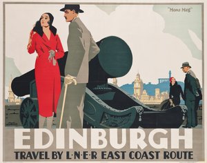 Az LNER keleti partjainál Edinburghba vezető útvonalakat hirdető plakát