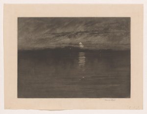 Éjszakai táj egy tóval Amikor a fáradt hold fogyóban volt, Dort alkotó: Frank Short (signed by artist)