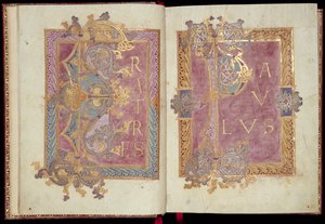 Ms McClean 30, ff.2v-3r: Kezdő oldalak Acanthus levelekkel keretezve, a Reichenau Epistolary-ból, 10. század vége (arany tinta és tempera pergamenen)