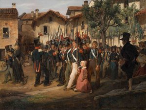 A Nemzeti Kampánygárda vonul a polgármester mellett. alkotó: François August Biard