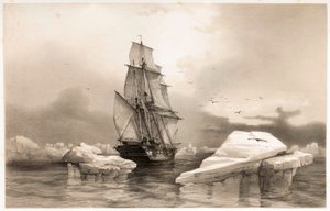 Corvette La Recherche a Medve-sziget közelében 1838. augusztus 7-én, a Voyages en Scandinavia-ból, 1852. alkotó: François Auguste Biard
