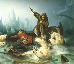 French: Battez les ours polaires / Vadászat a jegesmedvékre Fight with Polar Bears alkotó: François Auguste Biard