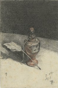 Tintatartó csendélet tollal alkotó: François Bonvin