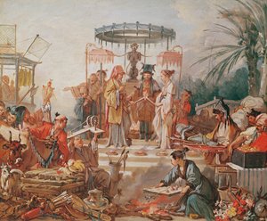 Egy kínai házasság, tanulmány gobelin rajzfilmhez, 1742 körül alkotó: François Boucher
