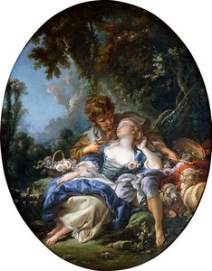 Egy pásztor és egy pásztorlány Dalliance-ban erdős tájon, 1761 alkotó: François Boucher
