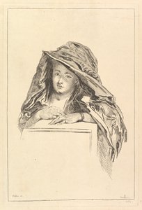 Csuklyás palástot viselő nő mellszobra portréja, 18. század. alkotó: François Boucher
