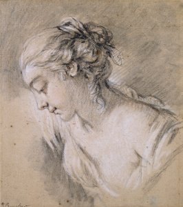 Egy lány mellszobra profilban balra, 18. század közepe alkotó: François Boucher